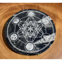 1 PC Natural Fossil Orthoceras slice and Metatron symbol de 12 cm