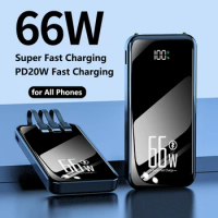 20000mAh Power Bank Built in Cable 66W Fast Charger Powerbank Portable External Battery Charger for iPhone Huawei Xiaomi Samsung