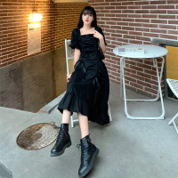 Gaun Ruched, Lengan Puff, Leher Persegi, Baju Merah Jambu, Seksi, Pelangsingan Pinggang, Aqeela aym 