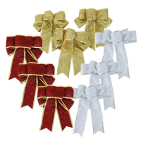 1Pack Large Gold Red Christmas Bow Ribbon Polyester Christmas Tree Tie Bow Ornament Decorations for Home Xmas Gift Wrapper