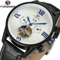 FORSINING alloy mechanical watch Simple flywheel mechanical movement mechanical watch Calendar Black belt watch White watch
