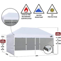 Eurmax USA 10'x20'Ez Pop-up Canopy Tent Commercial Instant Canopies with 4 Removable Zipper End Side Walls and Roller Bag(White)