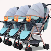 Elevator-Friendly Detachable Stroller - High-View for Twins/Triplets, Reclinable & Easy-Fold
