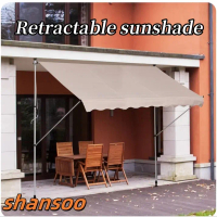 Awning Balcony Patio Retractable Awning UV50+ Sun Shade Awning Clamp Garden Sun Protection with Hand