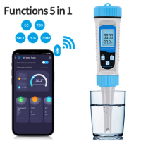 Digital Bluetooth APP PH Meter 5 in 1 Water Quality Pen EC TDS Salt SG Temperature Water Tester for Aquarium Pool Hydroponic