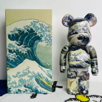 Bearbrick400% 28cm Kanagawa Surf Violent Bear Tide Play Figure Building Block Bear Ornament Living Room Store Gift Doll