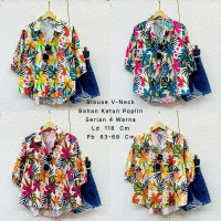 BLOUSE MOTIF BUNGA OVERSIZE KATUN POPLIN / BLOUSE VNECK CORAK BUNGA PREMIUM FASHION KOREA HIJAB FRIE