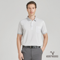 【Emilio Valentino范倫鐵諾】男裝吸排涼感彈性短袖POLO衫-白/灰(66-4V8135)