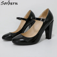 Sorbern Fashion Mary Jane Women Pumps Round Toe Block High Heels Custom Big Size Eu33-48 Unisex Sissy Boy Shoes 12Cm