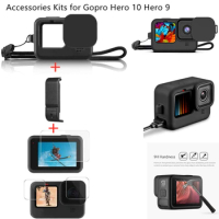 Silicone Sleeve Case+Battery Side Cover+Screen Protectors Film+Lens Caps+Lanyard for Gopro Hero 10 Hero9 Camera Accessories Kit