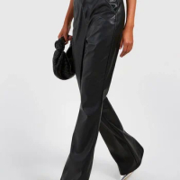 High Waist Black Matte Leather Pants Women Vintage PU Flare Pants Party Ladies Stretch Slim Bell-Bottom Pants Disco Clubwear