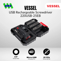 Obeng Listrik Vessel 220USB-25EB Rechargeable Ball Grip Cordless Screwdriver with 25 pcs Bit Set Bat