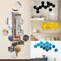 6/12pcs Hexagonal 3D Acrylic Mirror Wall Sticker With Multi-color DIY Self-adhesive Home Decoration Sticker Art Bedroom Decor