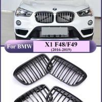 Matte Black Grille for BMW X1 F48 F49 2016-2019 XDrive Car Single Gloss Black Front Bumper Kindey Air Grill Styling Accessories