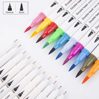 Dual Tip Brush Pens, Water Based Highlighter Watercolor Art Markers Fine liners &amp; Brush Tip Watercolor Pen Set for Calligraphy