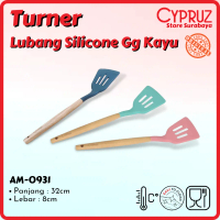 Cypruz Sutil Spatula Turner Lubang Siicone Gg Kayu AM-0931