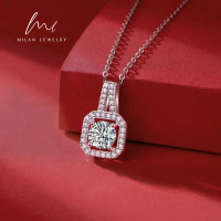 D Color 925 Silver Necklace Moissanite Square Necklace Good Quality Luxury