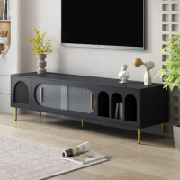 Modern TV Stand,TV Media Console Table, with 3 Shelves and 2 Cabinets, TV Console Cabinet Furniture for Living Room, Black
