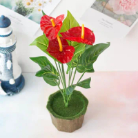 12-head Anthurium Alternative Fake Flowers Office Floral Decor Wear-resistant Plastic Emulational Plant Handheld Ornament