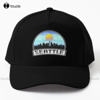 Seattle Washington Usa Skyline Vintage Sunset Travel Souvenir Baseball Cap Cute Hats Comfortable Best Girls Sports Cartoon Gift