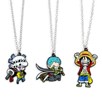 Anime ONE PIECE Necklace Cartoon Figure Monkey D Luffy Roronoa Zoro Metal Badge Pendant Necklace Collar Jewelry Accessories