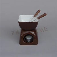 Ceramic chocolate color fondue set square cheese warmer chocolate pot