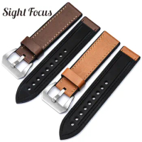 20 22 24 26mm Italian Leather Silicone Rubber Lining Watch Strap for Pam Tudor Garmin Watch Band for Sunnto Dive Watch Belt Men