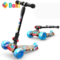 Doki Toy Shining Children Scooter 4 Wheels Kick Scooter Children Foot Scooters Adjustable Height Kids Scooters For Baby Gift