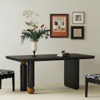 免運  黑色法式創意餐桌長方形圓形簡約輕奢書桌創意咖啡桌辦公桌侘寂風-可開發票