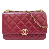 【二手名牌BRAND OFF】CHANEL 香奈兒【再降價】 酒紅色 羊皮 菱格紋 雙金球 WOC 肩背包