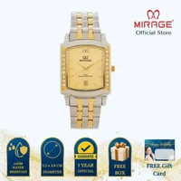 Mirage Jam Tangan Pria Permata Analog 7442 M Silver Gold Original Stainless Plat Putih