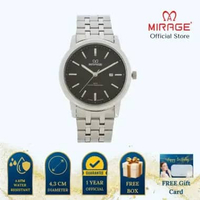 Mirage Jam Tangan Pria Analog 8784 M Silver Original Stainless Plat Hitam