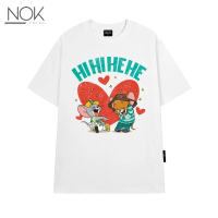 Áo thun in chữ HIHI HEHE chuột hài hước - Áo phông hot 2025 unisex form rộng basic dễ mặc NOK - N008