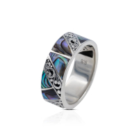 UC Jewelry Cincin Perak 925 dengan Ukiran Bali dan dihiasi Abalone Shell