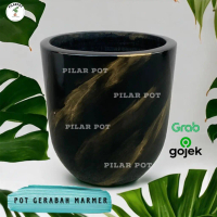 POT BUNGA GERABAH MARMER TANAH LIAT TINGGI D30 T30 HITAM GLOSSY - GERABAH TINGGI MARMER D30