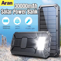 30000mAh Solar Power Bank for Xiaomi Mi iPhone 12Pro Waterproof Dual USB Charger External Battery Powerbank Mobile Phone Charger