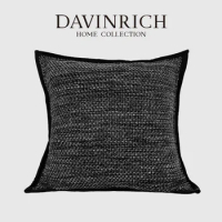 DAVINRICH Modern Minimalist Style Cushion Covers Black Gray Texture Luxury Linen Blended Fabric Square Pillow Case Shams 50x50cm