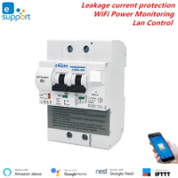 EWelink 2P RCBO WiFi Circuit Breaker Energy Monitoring Shortcut Leakage Protection Smart Circuit Breaker Alexa IFTTT Compatible