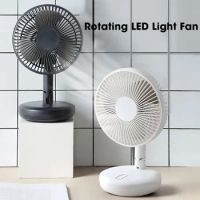 Rotating LED Light Fan Wireless Punch-free Wall Mounted Air Cooling Fan Folding Electric Ventilator Table Fan USB Rechargeable