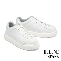 預購 HELENE_SPARK 率性復古純色異材質LOGO厚底休閒鞋(白)