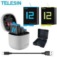 TELESIN 3Pack Battery 1750mAh For GoPro 9 10 11 12 3 Slots Charger TF Card Reader Storage Charging Box for GoPro Hero 9 10 11 12