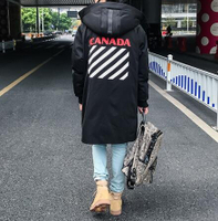 FINDSENSE Z1 韓國 時尚 潮 男 冬季 防寒保暖 加厚 中長款 後背條紋字母印花 連帽外套 棉衣外套