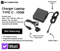 Charger Laptop Type C 100W untuk laptop Zephyrus Duo 15 GX551QR GX551QS GX551QM 100W