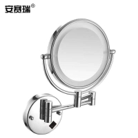 安賽瑞浴室化妝鏡壁掛折疊伸縮LED雙面梳妝鏡酒店浴室銀白充電款8