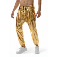 Metal Shiny Jogging Pants For Men 2024 Spring Summer Fashion Casual Sports Pants Disco Nightclub Party Loose Long Trousers