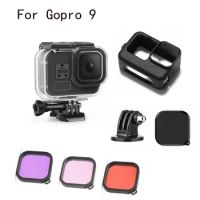 45M Underwater Diving Waterproof Housing Case + Dive 3 Color Lens Filter Kit + cover silicone for GoPro Hero 9 Black Accessories