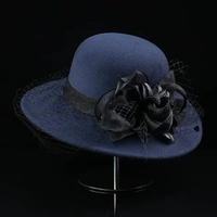 歐美法式赫本風復古帽網紗花朵毛呢盆帽女優雅氣質保暖氈禮帽