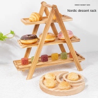 3-Layer Dessert Rack Charcuterie Boards Afternoon Tea Rack Service Board Food Tray Solid Wood Cupcak