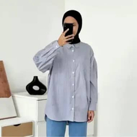 Kemeja Salur Oversize | Atasan Wanita Bahan Salur Oversize jumbo XL Hitam