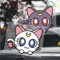 Moon Cat Cartoon Cute Reflective Car Sticker Girl Heart Mini Battery Car Motorcycle Car Decoration Car Fuel Tank Sticker